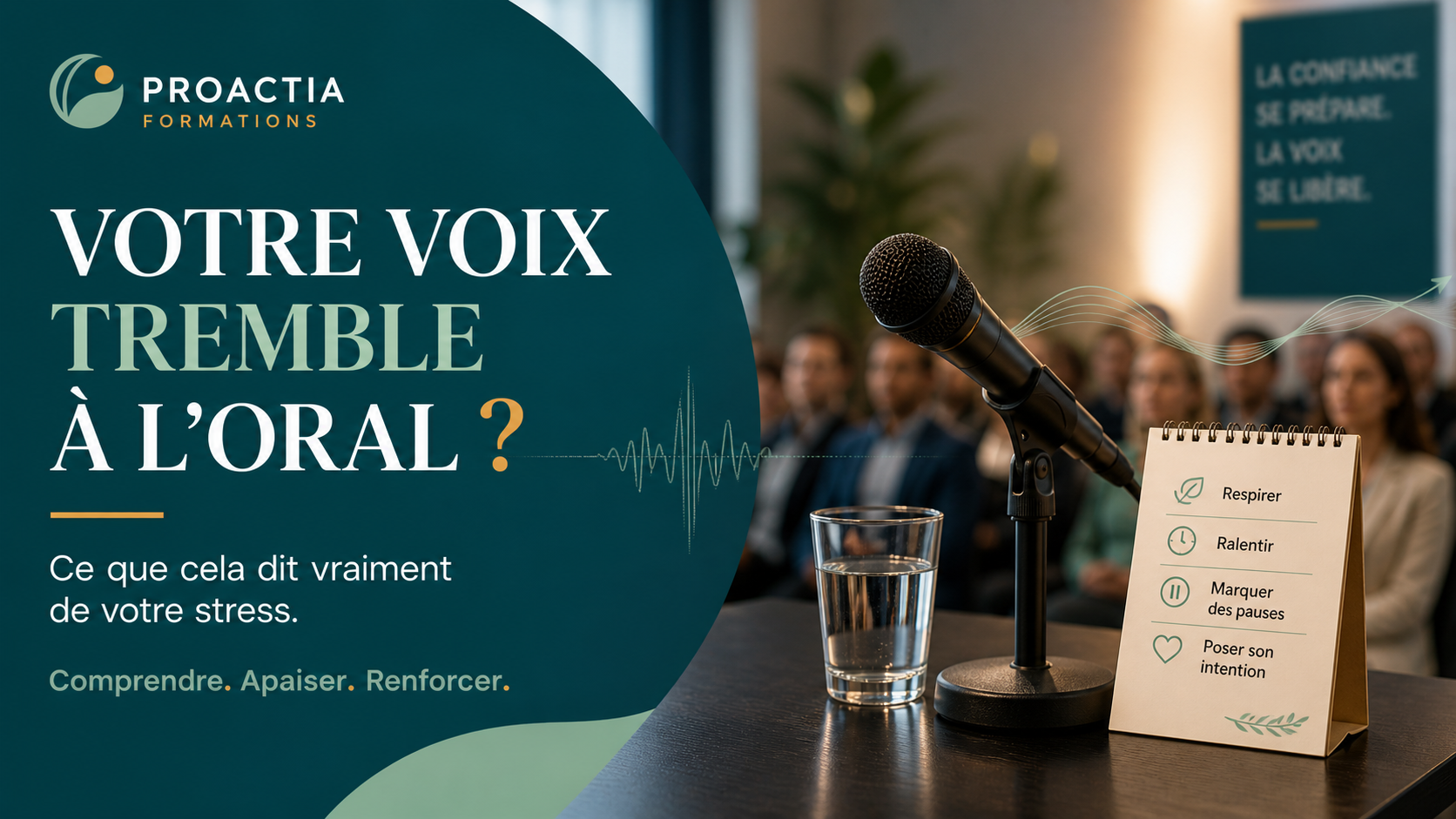 Microphone et carnet de préparation pour stabiliser sa voix lors d’une prise de parole